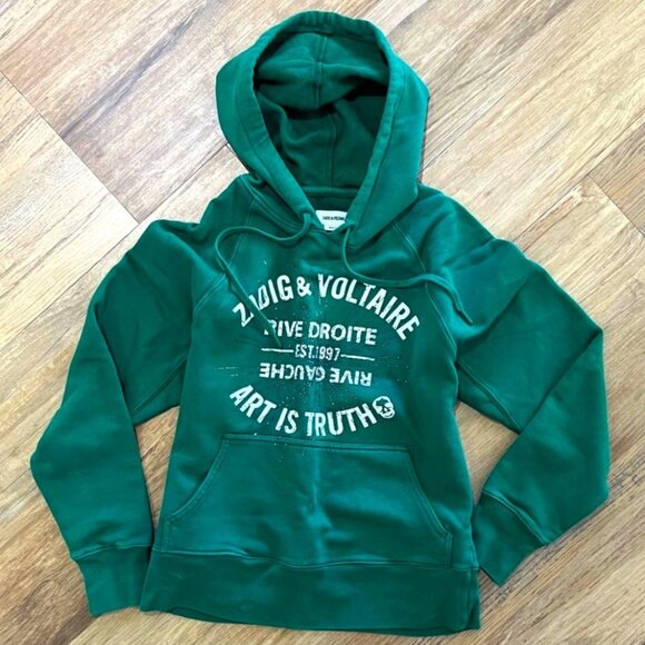 Zadig and Voltaire Spencer Rhinestone Blason Hoodie Sweater XS Golden Goose - Picture 2 of 5